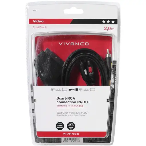 Vivanco 47017 cable EUROCONECTOR 2 m SCART (21-pin) 3 x RCA Negro