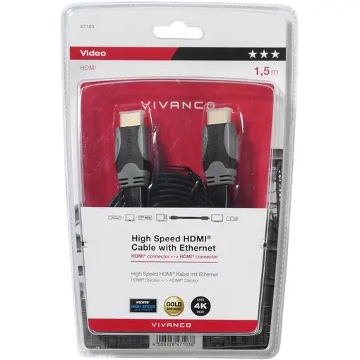Vivanco 47/10 15FG cable HDMI 1,5 m HDMI tipo A (Estándar) Negro, Gris