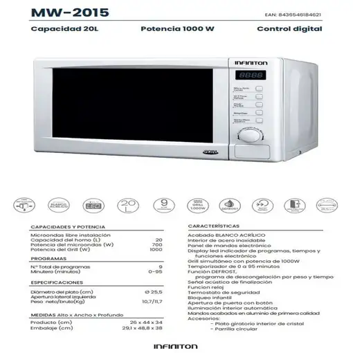 Infiniton MW-2015 Blanco Encimera 20 L 700 W