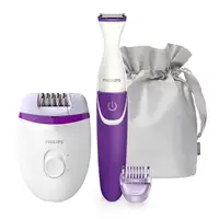 Philips Satinelle Essential Depiladora con cable compacta, perfilador para zona bi