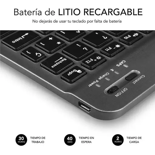 Teclado Bluetooth Smart Para Tablet O Ipad  GrisNegro