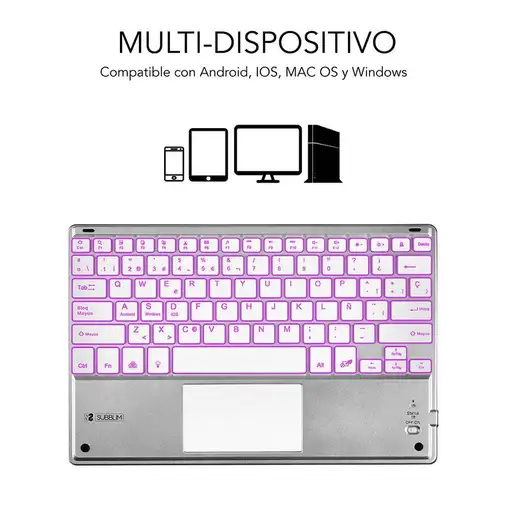 Teclado Retroiluminado Bluetooth Smart Para Tablet O Ipad  Blanco Plata