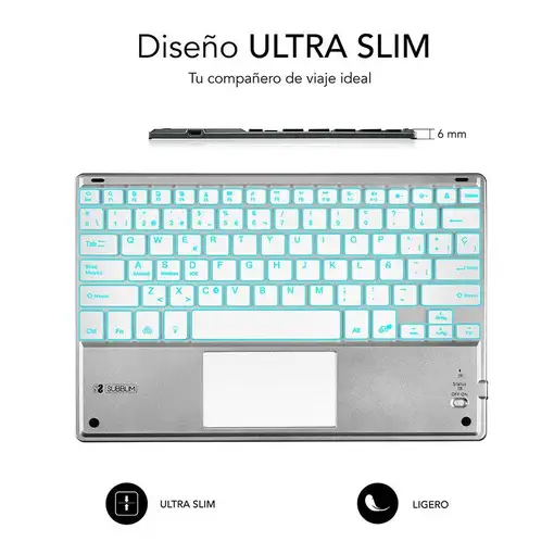 Teclado Retroiluminado Bluetooth Smart Para Tablet O Ipad  Blanco Plata