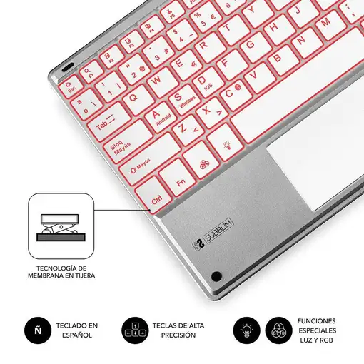 Teclado Retroiluminado Bluetooth Smart Para Tablet O Ipad  Blanco Plata