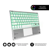 Teclado Retroiluminado Bluetooth Smart Para Tablet O Ipad  Blanco Plata