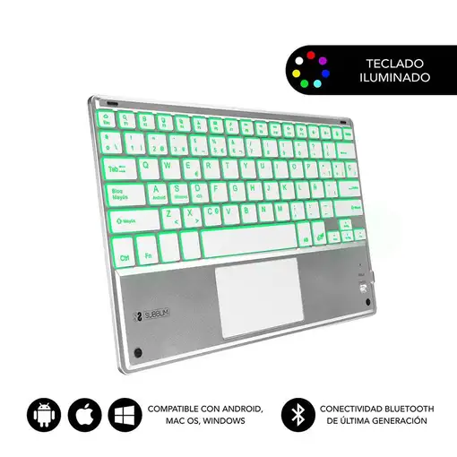 Teclado Retroiluminado Bluetooth Smart Para Tablet O Ipad  Blanco Plata