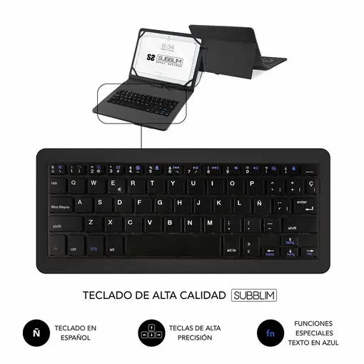Funda para Tablet Con Teclado Micro Usb a Usb C Keytab Pro Usb 9.6\a 11\  Negro