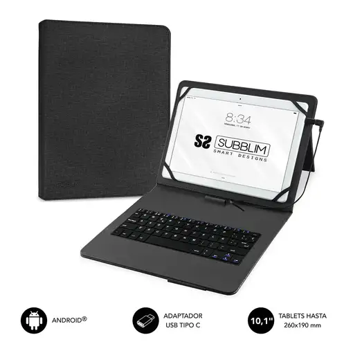 Funda para Tablet Con Teclado Micro Usb a Usb C Keytab Pro Usb 9.6\a 11\  Negro