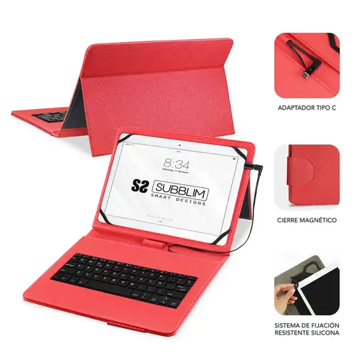 Funda para Tablet Con Teclado Micro Usb a Usb C Keytab Pro Usb 9.6\a 11\  Rojo