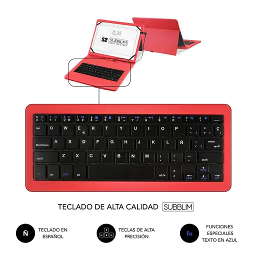 Funda para Tablet Con Teclado Micro Usb a Usb C Keytab Pro Usb 9.6\a 11\  Rojo