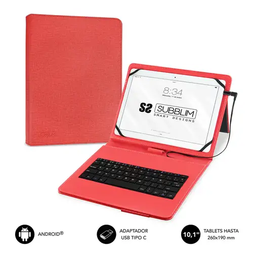 Funda para Tablet Con Teclado Micro Usb a Usb C Keytab Pro Usb 9.6\a 11\  Rojo
