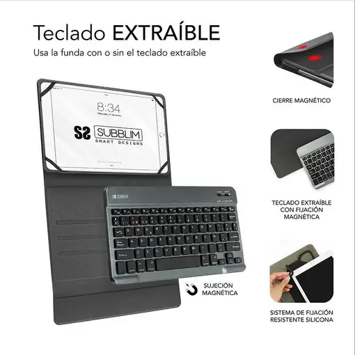 Funda para Tablet Con Teclado Bluetooth Keytab Pro Bluetooth 9.6\a 10.8\  Gris