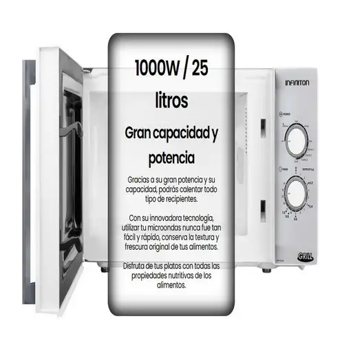 Microondas Negro con grill Encimera 25 L 900 W blanco MW 1025 M INFINITON