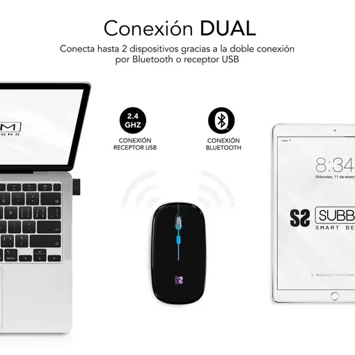 Ratón Inalámbrico Led Dual Flat Mouse  Negro