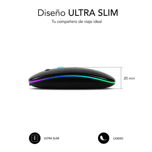 Ratón Inalámbrico Led Dual Flat Mouse  Negro