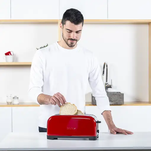 Tostador rojo dos ranuras largas, 1400 W, Vintage TAURUS