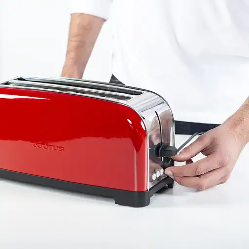 Tostador rojo dos ranuras largas, 1400 W, Vintage TAURUS