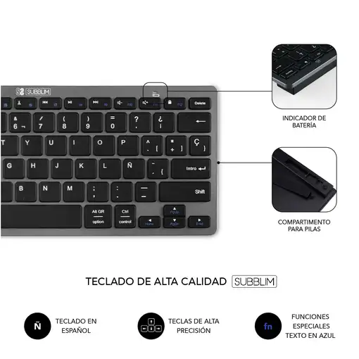 Teclado Con Ratón Bluetooth + 2.4G Combo Multidispositivo Compacto  Gris Negro