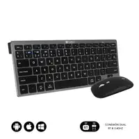 Teclado Con Ratón Bluetooth + 2.4G Combo Multidispositivo Compacto  Gris Negro