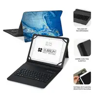Funda Con Teclado Keytab Pro Bluetooth Trendy Mármol Azul