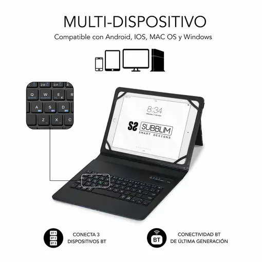 Funda Con Teclado Keytab Pro Bluetooth Trendy Mármol Azul