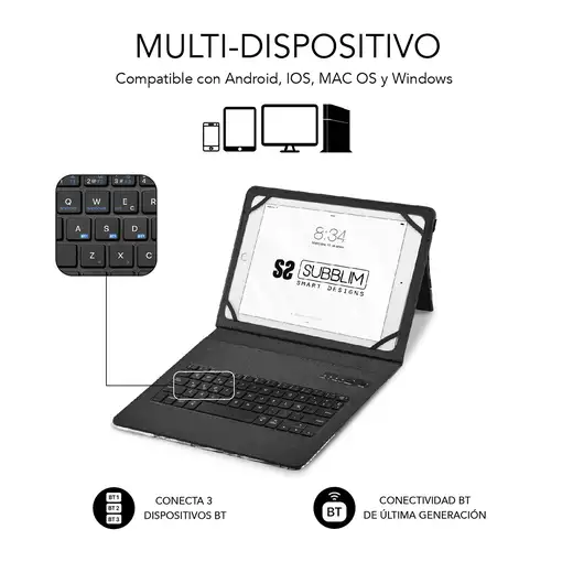 Funda Con Teclado Keytab Pro Bluetooth Trendy Mármol Azul