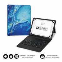 Funda Con Teclado Keytab Pro Bluetooth Trendy Mármol Azul