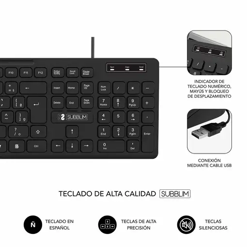 Teclado Business Slim Silencioso Con Cable Usb  Negro