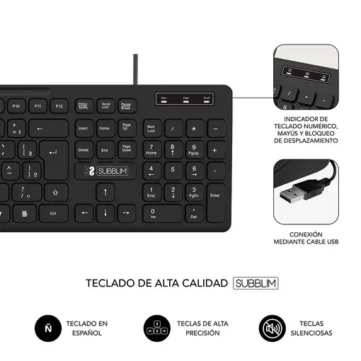 Teclado Business Slim Silencioso Con Cable Usb  Negro