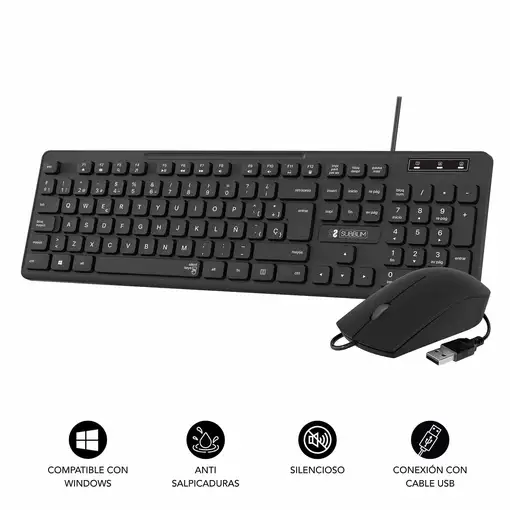 Combo Teclado y Ratón Business Slim Silencioso Con Cable Usb  Negro