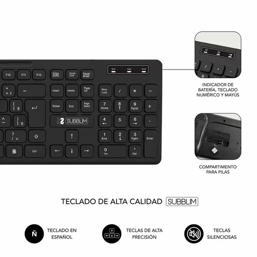 Combo Teclado y Ratón Business Slim Silencioso Inalámbrico 2.4G  Negro