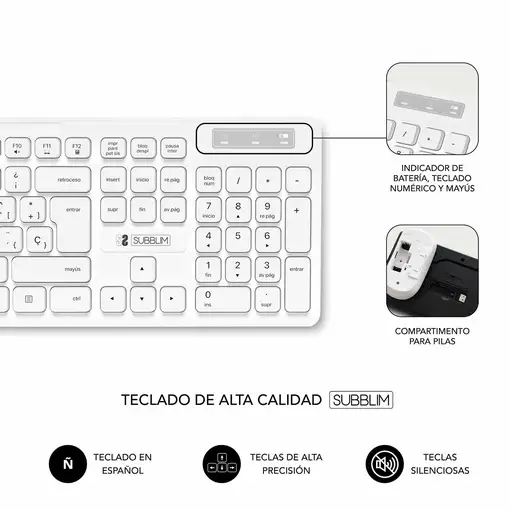 Combo Teclado y Ratón Business Slim Silencioso Inalámbrico 2.4G  Blanco
