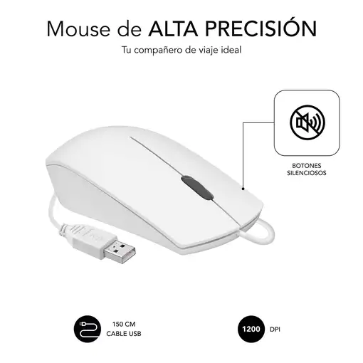Ratón Business Silencioso Con Cable Usb 1200 Dpi  Blanco