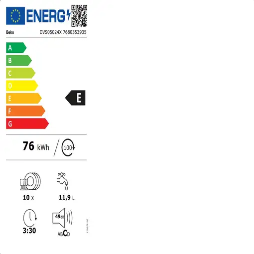 Beko DVS05024X Independiente 10 cubiertos E