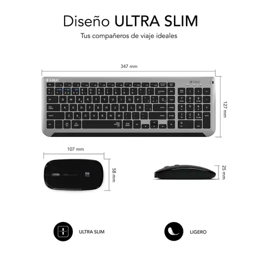 Teclado Con Ratón Bluetooth + 2.4G Combo Dual Prestige Extendido  Gris Negro