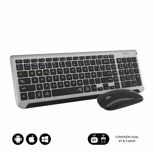 Teclado Con Ratón Bluetooth + 2.4G Combo Dual Prestige Extendido  Gris Negro