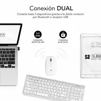Teclado Con Ratón Bluetooth + 2.4G Combo Dual Prestige Extendido  Blanco Plata