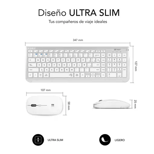 Teclado Con Ratón Bluetooth + 2.4G Combo Dual Prestige Extendido  Blanco Plata
