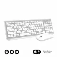 Teclado Con Ratón Bluetooth + 2.4G Combo Dual Prestige Extendido  Blanco Plata