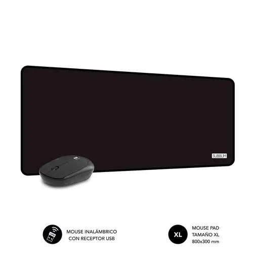Pack Alfombrilla Xl y Ratón Inalámbrico Harmony Negro