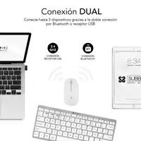 Teclado Con Ratón Bluetooth + 2.4G Combo Multidispositivo Compacto  Blanco Plata