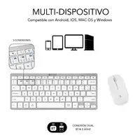 Teclado Con Ratón Bluetooth + 2.4G Combo Multidispositivo Compacto  Blanco Plata