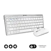 Teclado Con Ratón Bluetooth + 2.4G Combo Multidispositivo Compacto  Blanco Plata