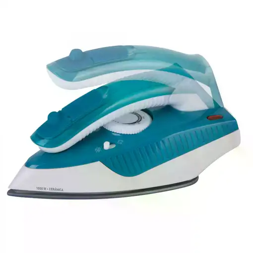 Plancha de vapor de viaje JATA JEPL2810. Suela cerámica. Mango abatible. Bitensión