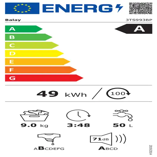 Balay 3TS993BP lavadora Carga frontal 9 kg 1200 RPM Blanco