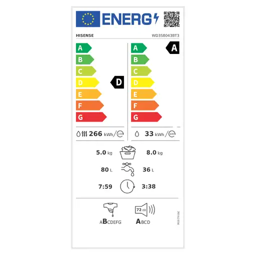 Hisense WD3S8043BT3 lavadora-secadora Independiente Carga frontal Titanio D