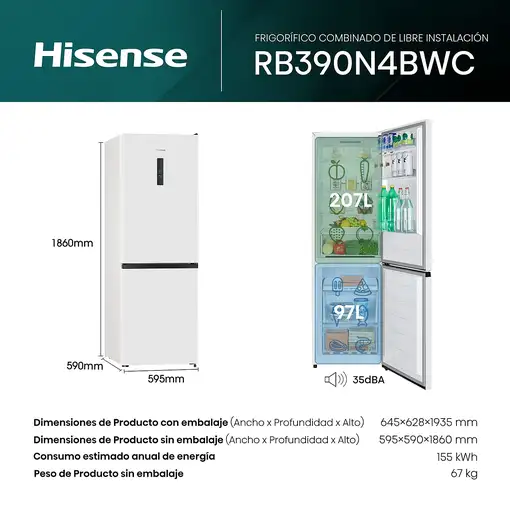 Nevera y congelador Independiente 207 L Blanco RB390N4BWC HISENSE