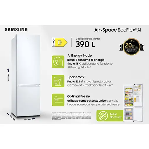 Samsung RB38C605DWW Independiente D Blanco