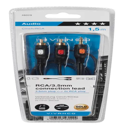 Vivanco 46/04 15G cable de audio 1,5 m 3,5mm 2 x RCA Negro