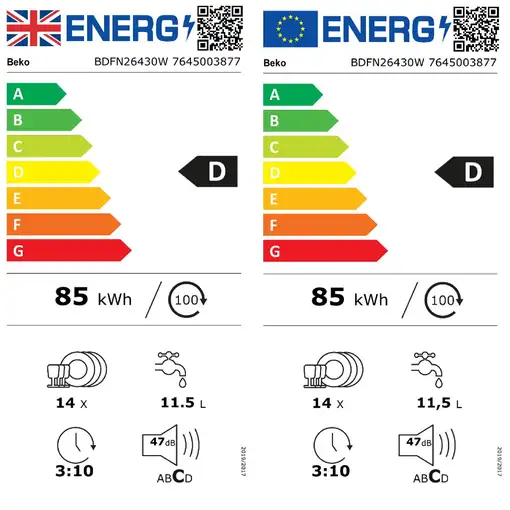 Lavavajillas 598 mm 14 place settings BDFN26430W BEKO